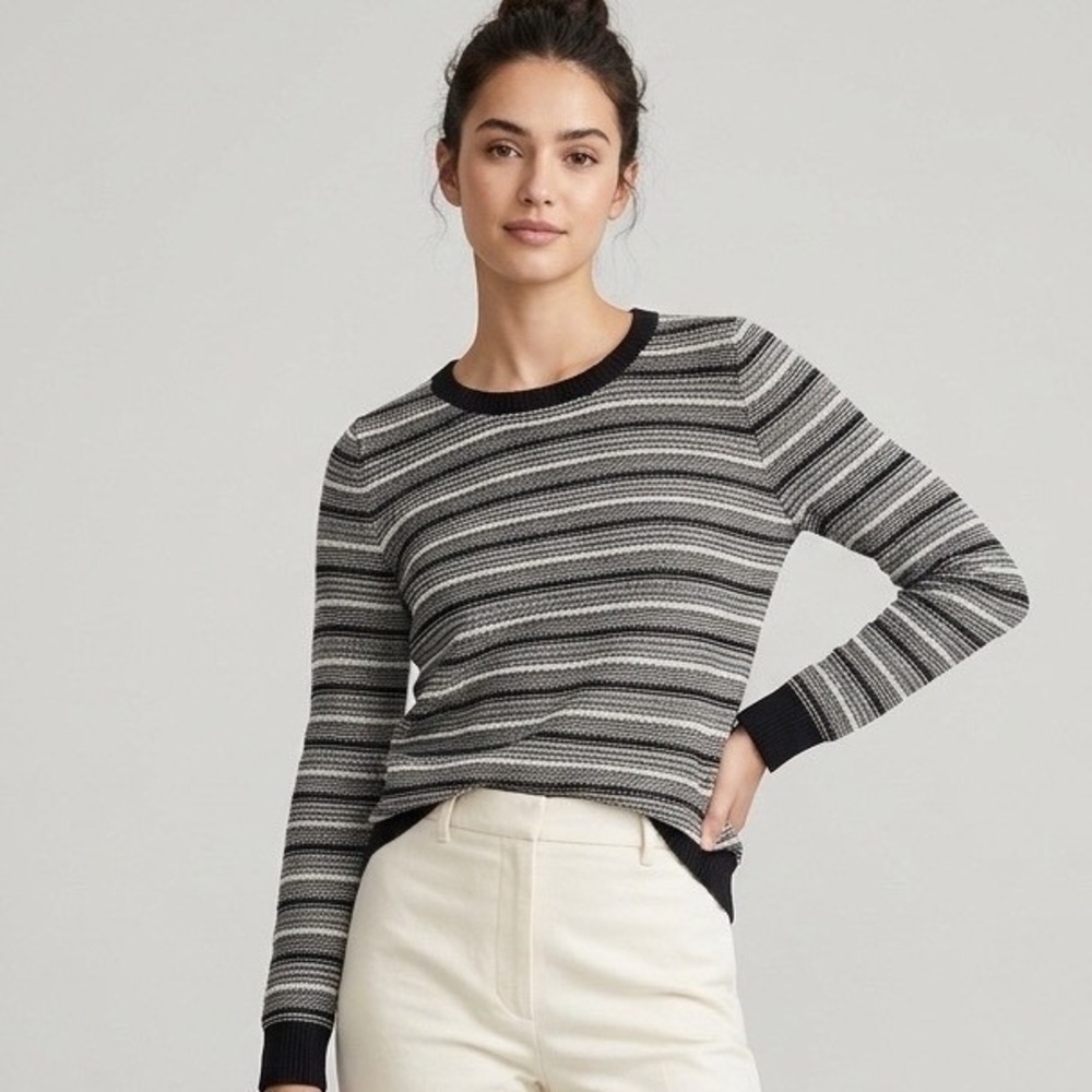 J.Crew Womens XS Black White Striped Cotton Crewneck Sweater NWT Preppy